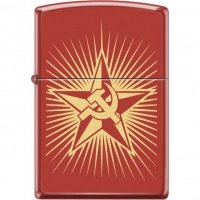 Зажигалка ZIPPO Серп и Молот на Звезде, латунь/сталь с покрытием Red Matte, красная, 36x12x56 мм купить в Магнитогорске